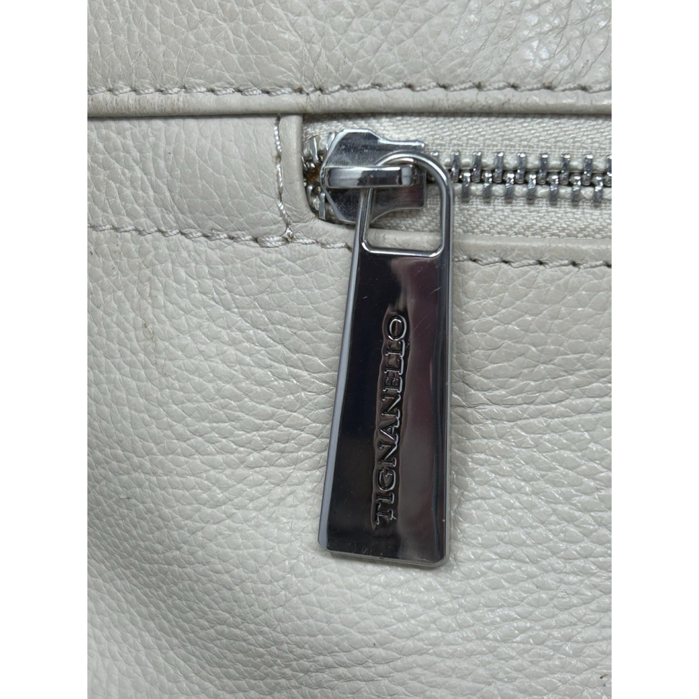 Tignanello Cream & Brown Pebbled Leather Hobo Bag Purse Soft Very Clean Lined - Picture 3 of 10